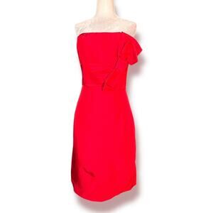 Y2K Plenty By Tracy Reese Red Silk Strapless Bow Cocktail Dress 4 Wedding Guest